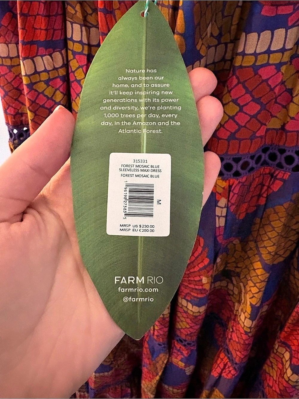 Farm Rio Forest Moon Dress Geometric Maxi Dress Blue & Red Size Medium NWT - Picture 3 of 3